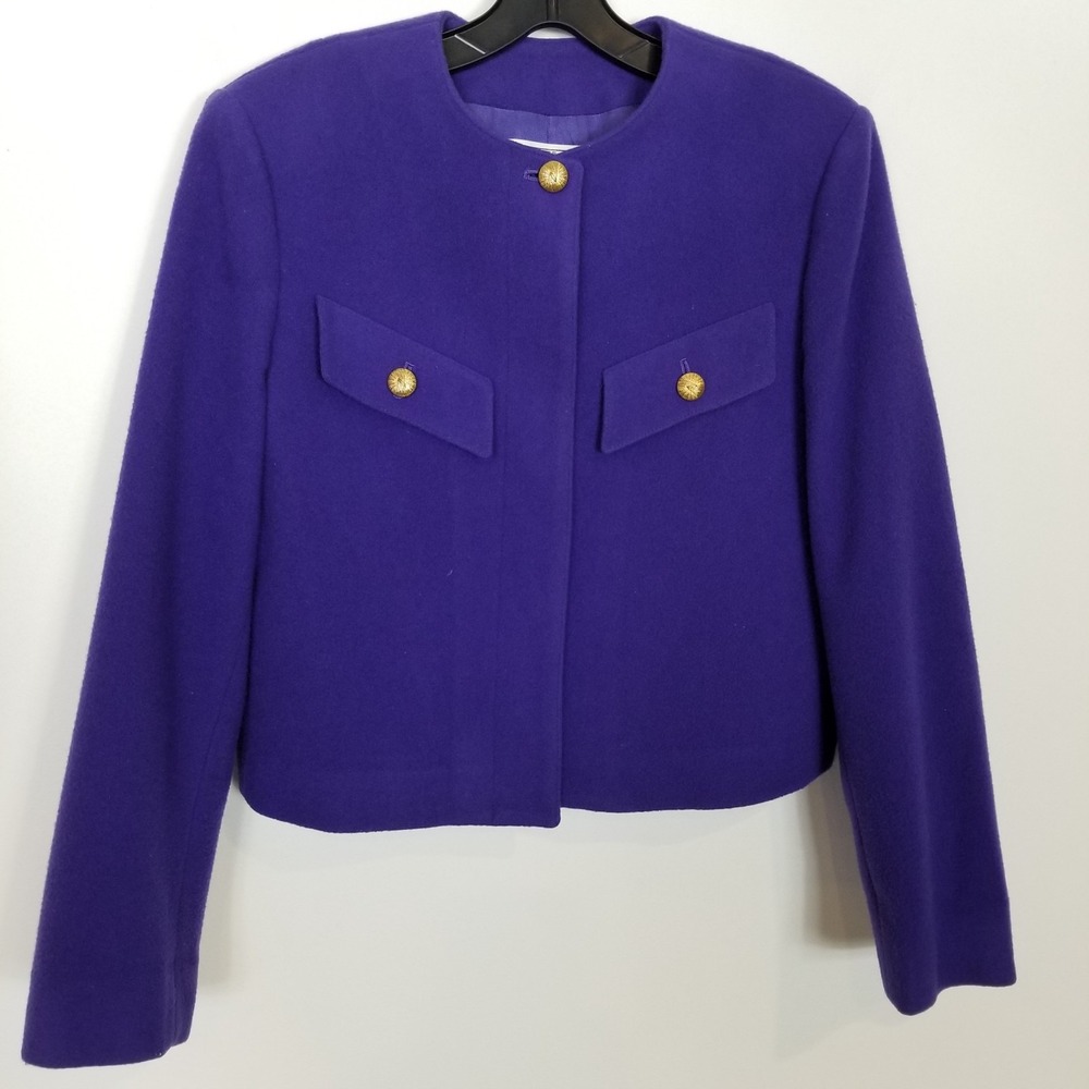 VTG ‎ PENDLETON USA 100% Virgin Wool Cropped Blazer Sz S Purple Jacket Coat